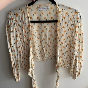 Faithfull the Beand - La Guardia Floral Tie-Front Cropped Blouse - S